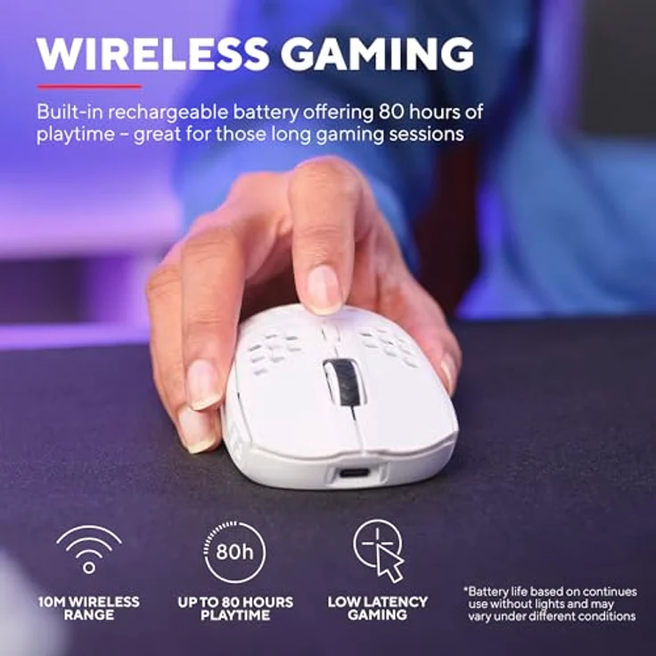 Trust Gaming GXT 929 Helox Kabellose Gaming Maus, Ultraleichte Maus 75g, 80h Dauerbetrieb, 2,4-GHz-Mikro-USB-Empfänger, Einstellbare DPI (800-4800), 6 Programmierbare Tasten, Gaming PC MMO - Weiß – Bild 5
