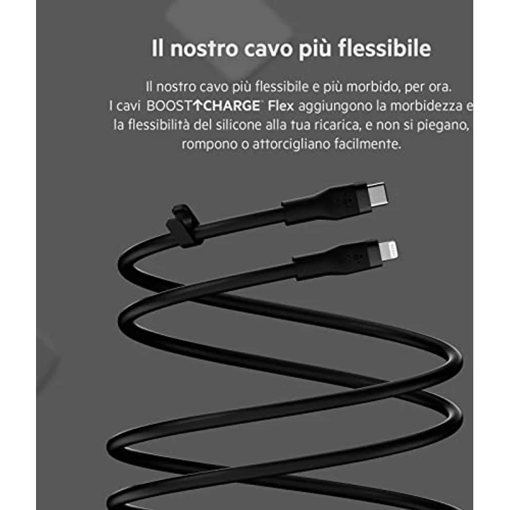 Belkin BOOST CHARGE Flex USB-C auf Lightning Kabel, 3m, 15W, schwarze Silikonschicht, knick- und verhedderungsfrei – Bild 4