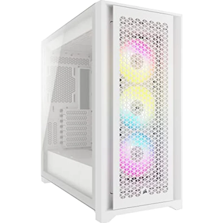 Corsair iCUE 5000D RGB Airflow Mid-Tower-Gehäuse, True White – 3 × AF120 RGB ELITELüfter, iCUE Lighting Node PRO-Beleuchtungssteuerung – Konstruktion Mit Hohem Luftdurchsatz - Weiß – Bild 1