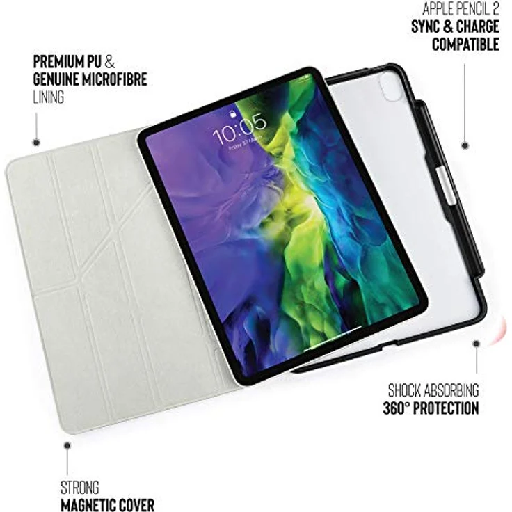 PIPETTO Origami Pencil iPad Hülle Pro 11 (2020) 2. Generation | Stoßfester TPU Bumper mit 5-in-1 Ständer | Apple Pencil 2 Sync and Charge kompatibel – Schwarz – Bild 5
