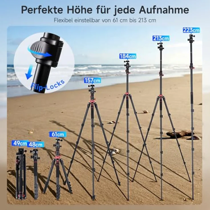 Rollei Compact Traveler No.2 XL, Foto Stativ aus Aluminium mit 213 cm Höhe, 360° Kugelkopf und Einbeinstativ-Funktion, leicht und tragbar – Bild 3