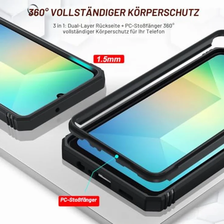 LeYi Handyhülle für Samsung Galaxy A06, Hybrid Metall Ring Ständer Case mit 2 Hartglas Schutzfolien, Kameraschutz und Schiebeabdeckung, schwarz – Bild 5