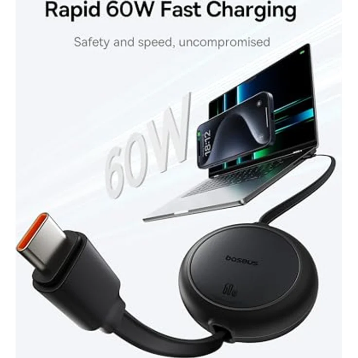 Baseus Free2Pull Mini USB-C zu USB-C Kabel, 60W, 1m, schwarz – Bild 2