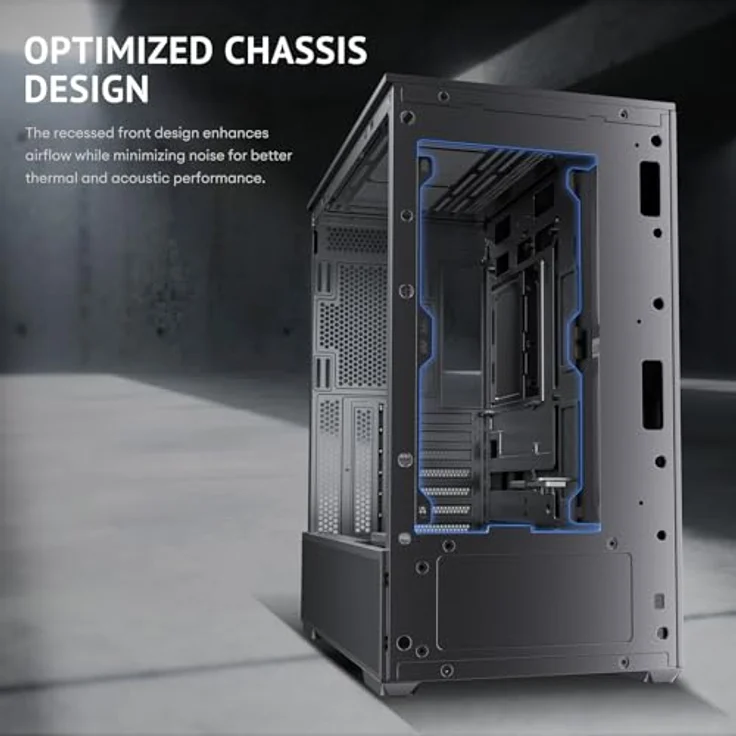 Antec FLUX Rear Midi Tower PC Gehäuse, ATX/Micro-ATX/ITX, schwarz, mit RGB-Beleuchtung und verbessertem Kabelmanagement – Bild 7