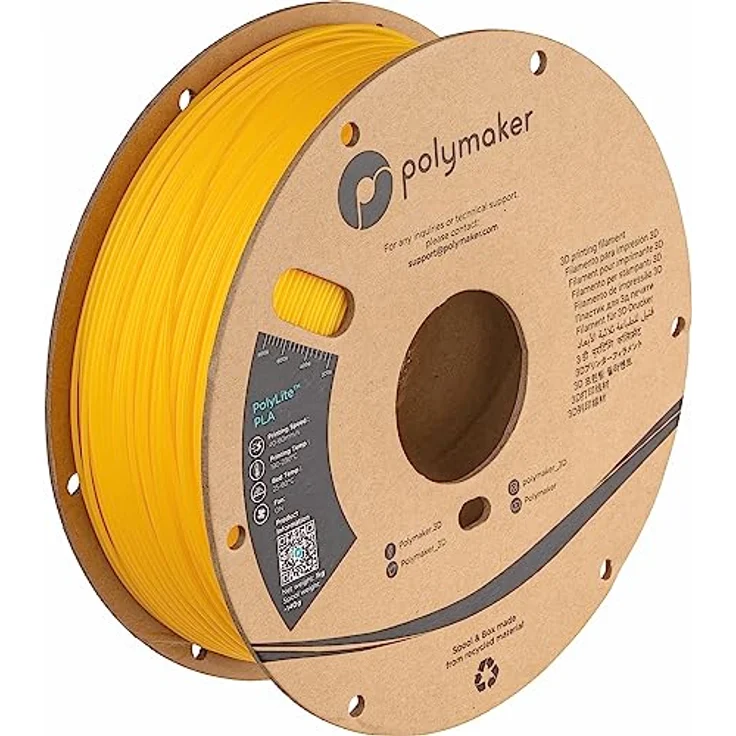 Polymaker PolyLite PLA Gelb 1.75mm, 1kg - Hochwertiges 3D-Druckfilament mit Jam-Free-Technologie und hoher Hitzebeständigkeit bis 140°C – Bild 1