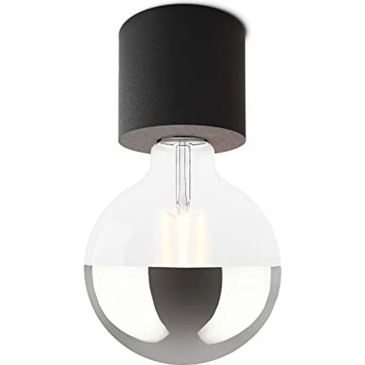 SSC-LUXon NAMBI Deckenleuchte Schwarz mit E27 LED Globe XL Birne - Warmweiß, Aufbaulampe ohne Schirm