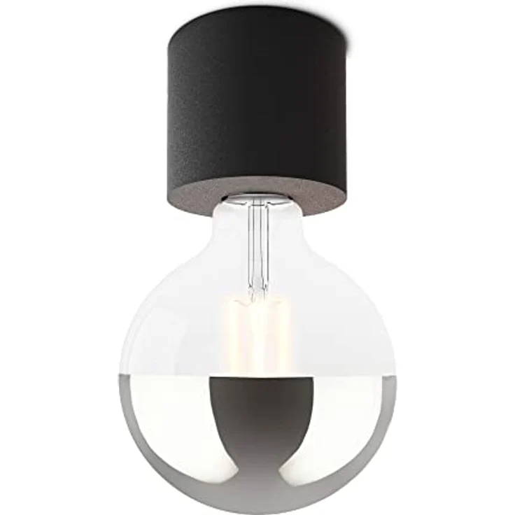 SSC-LUXon NAMBI Deckenleuchte Schwarz mit E27 LED Globe XL Birne - Warmweiß, Aufbaulampe ohne Schirm – Bild 1