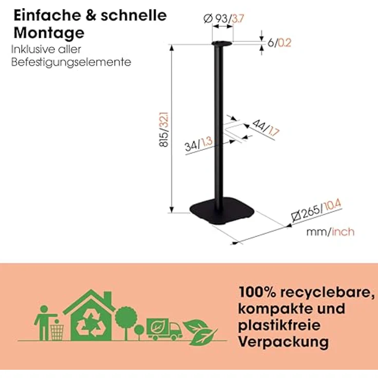 Vogel's SFS 4113 Lautsprecher Ständer für Sonos ERA100, Cable Inlay System, Höhe: 82 cm, Max. 5 kg, Schwarz – Bild 5