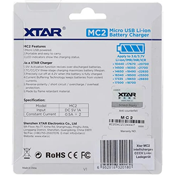 Xtar MC2 intellicharges CCCV Li-Ion Ladegerät (5 Volt, 1A, 2 Ladeschäte) für Formate 14500 bis 26650 – Bild 4