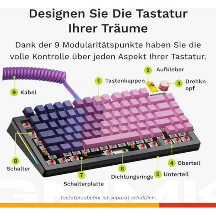 Glorious GMMK 3 Pro HE Wireless 75 % Gaming-Tastatur, ANSI (US), Fox HE Switches, kabellos, schwarz – Bild 6