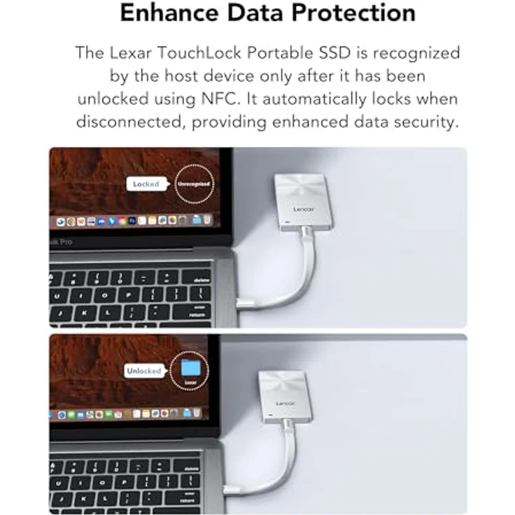 Lexar TouchLock Tragbare SSD 1TB, Externe USB 3.2 Gen2 SSD mit One-Touch-NFC-Verschlüsselung, Magnetisch, Fallschutz bis 2m, kompatibel mit iPhone 17/16, Tablet und PC – Bild 5