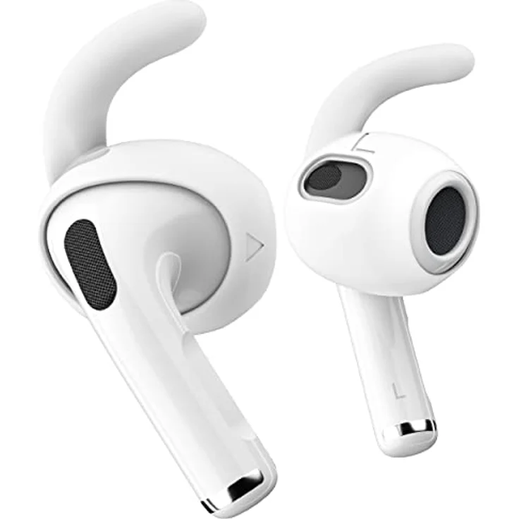 Keybudz EarBuddyz Silikon Ohrhörer Aufsätze für Apple AirPods 3, EarPods Kopfhörer Ohrhörer Zubehör, Ohrhaken Ohrbügel, rutschfest, Sport, weiß, Medium – Bild 1