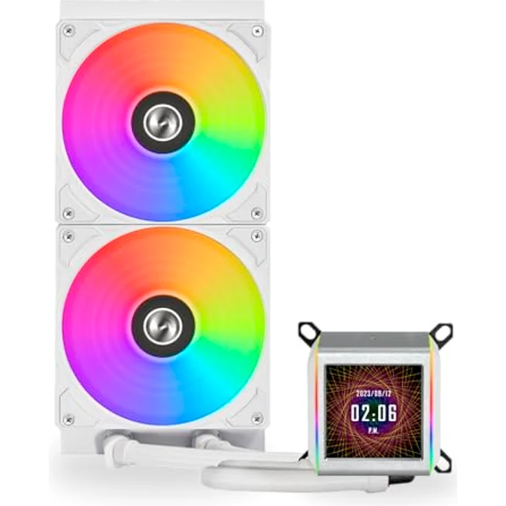 Lian Li Galahad LCD AIO CPU-Kühler, Hochleistungs-ARGB-Lüfter, LCD-Bildschirm, 45-Grad-Anschlüsse, Asetek-Pumpe der 8. Generation, 280mm, Weiß – Bild 4