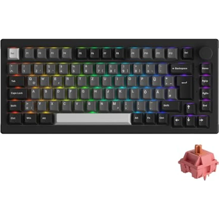 Akko 5075B Plus VIA Mechanische Tastatur, 75% ISO-Layout, 3-Modus Gaming, Hot Swappable Linear Switch, Cherry PBT-Tasten, Schwarz Silber, Rosewood – Bild 1
