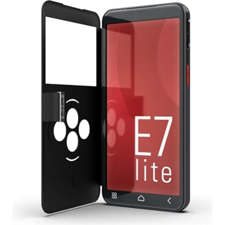Emporia Smartcover Kunstleder Handyhülle für SMART.6lite, SMART.7lite, SMART.7mini, ME.7, Klapphülle mit Schnellauswahltasten, Premium Design, Schwarz