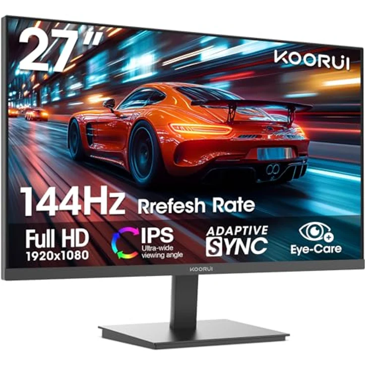 KOORUI E2711K 27 Zoll Monitor, 144Hz FHD IPS Gaming Monitor mit 99% sRGB, Adaptive Sync und Augenfreundlicher Technologie, VESA 100x100mm – Bild 1