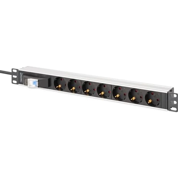 Digitus Steckdosenleiste 7-fach, Aluminium mit Leitungsschutzschalter, 1,80 m Länge, für 19" Netzwerkschränke – Bild 3