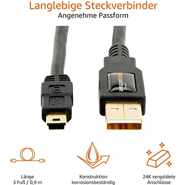 AmazonBasics IFRI USB 2.0 A-Stecker auf Mini-B-Stecker (0,9 Meter),Schwarz - Preisvergleich – Bild 2