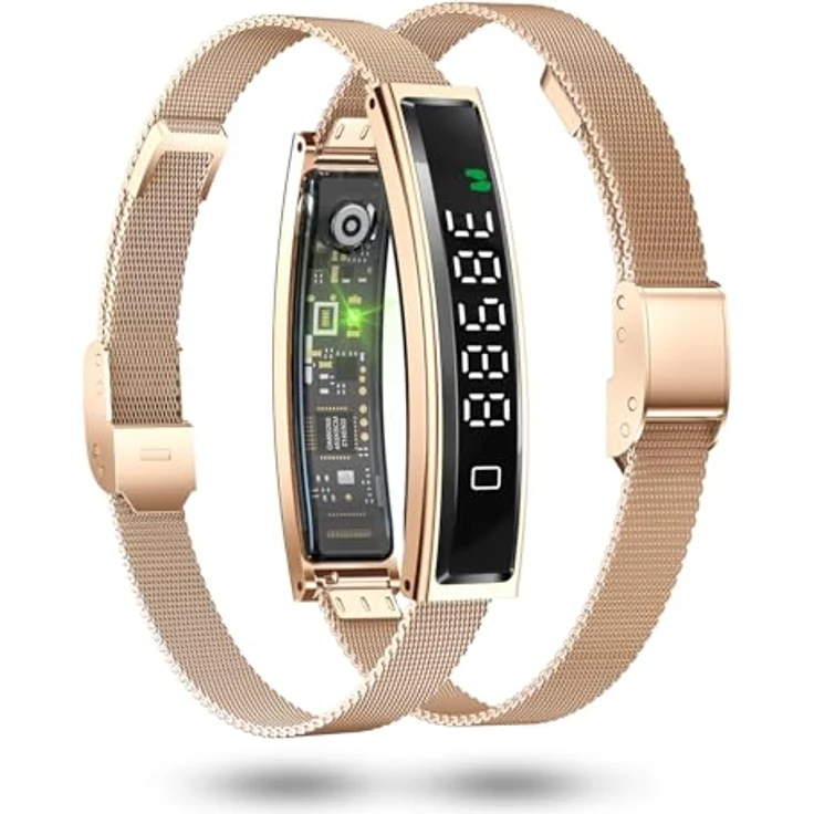 Fontastic Smartband Luxis, LED-Display Fitness Tracker mit Pulsmesser, SpO2, Blutdruck, Schlaftracker, Schrittzähler, Metallband und Silikonband (Roségold), App Fyri Nxt, BT 5.3, 1ATM – Bild 1