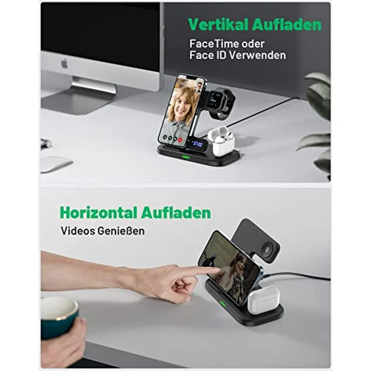INIU 3 in 1 Wireless Charger Station, 15W Induktive LadestationSchnelles Kabelloses Ladegerät Handy Phone Stand für iPhone 14 13 12 11 Pro Max/Mini/XS/XR/X/SE, für iWatch 8/7/6/SE/5/4/AirPods 2/3/Pro – Bild 5