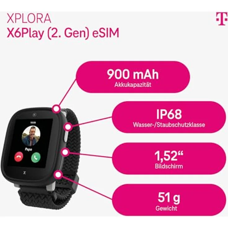 Xplora X6Play eSIM (2. Gen.), Smartwatch für Kinder mit GPS-Ortung, SOS-Funktion und IP68-Zertifizierung, mehrfarbigem Rahmen – Bild 3