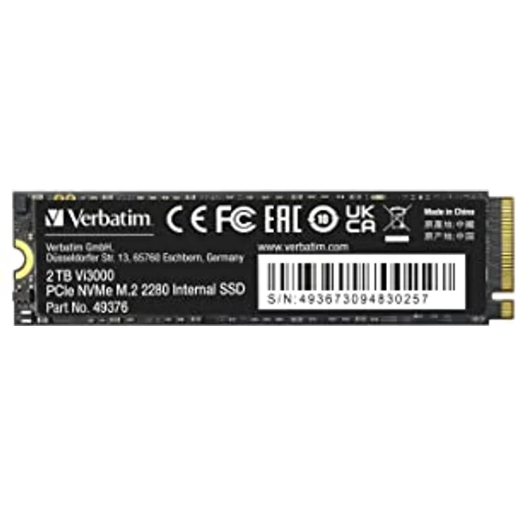 Verbatim Vi3000 NVMe M.2 Internal SSD, internes SSD-Laufwerk mit 2 TB Datenspeicher, Solid State Drive mit PCIe Gen 3 Schnittstelle, schwarz – Bild 1