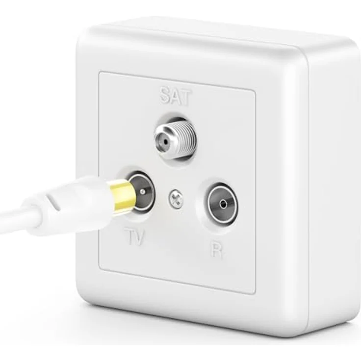 deleyCON 5m TV Antennenkabel, Koaxialkabel mit IEC-Stecker auf IEC-Kupplung, 4-fach Schirmung, 2x Ferritkern, Mantelstromfilter für DVB-T/T2, DAB - Weiß – Bild 2
