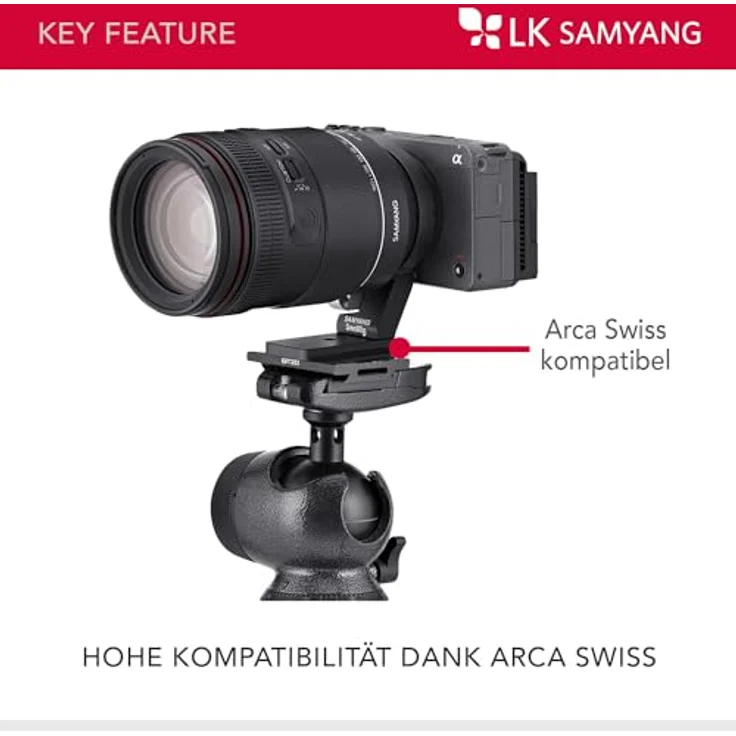SAMYANG Stativschelle für Sony E-Mount, Schnellwechselplatte mit Arca-Swiss Funktion, kompatibel mit Manfrotto und DJI RS2, reduziert Kopflastigkeit für optimale Balance – Bild 2