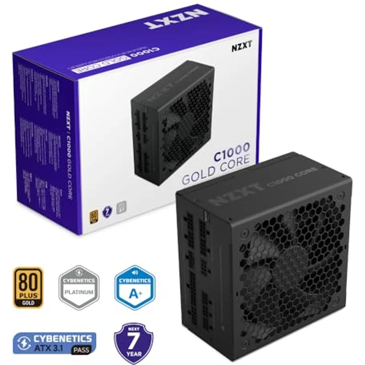 NZXT C1000, 1000 W ATX 3.1 Netzteil mit 80+ Gold-Zertifizierung, vollmodularem Kabelmanagement und 135mm Lüfter, Schwarz – Bild 2
