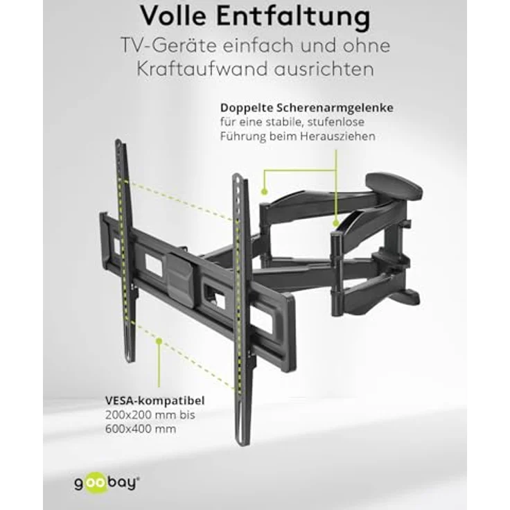 goobay TV-Wandhalterung 71199, für Fernseher von 37 bis 80 Zoll, max. 45 kg, vollbeweglich, schwenkbar und neigbar, dezentes Design – Bild 4