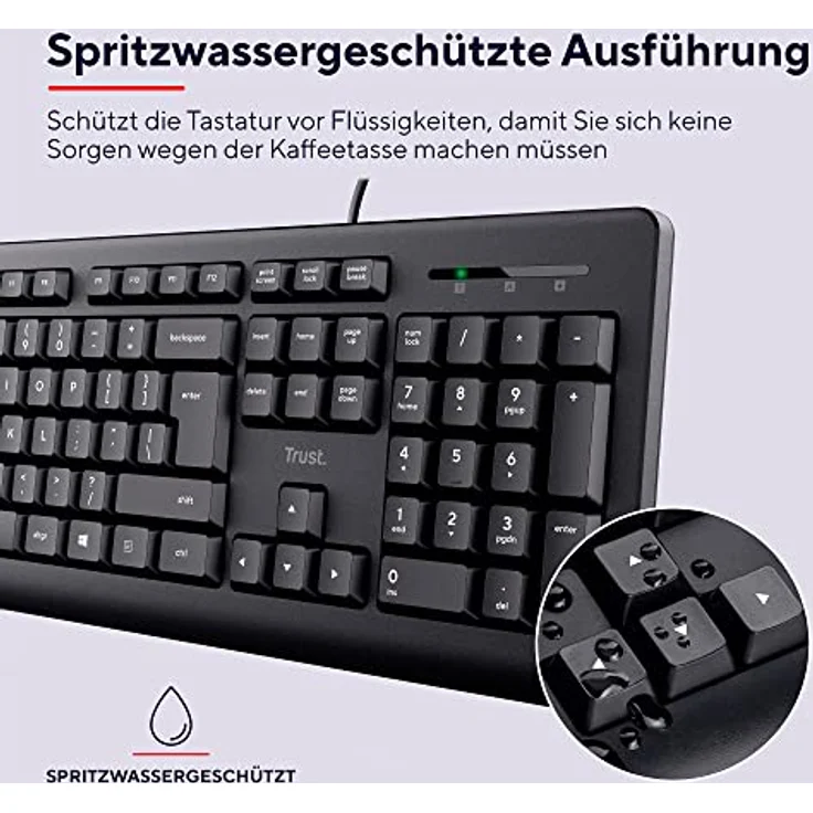 Trust 24086 Taro Kabelgebundenes Tastatur und Maus Set, Deutsches QWERTZ Layout, Leise Tasten und Maustasten, Spritzwassergeschützt, USB-Anschluss, für PC, Laptop, MacBook, Windows, macOS – Schwarz - Preisvergleich – Bild 4