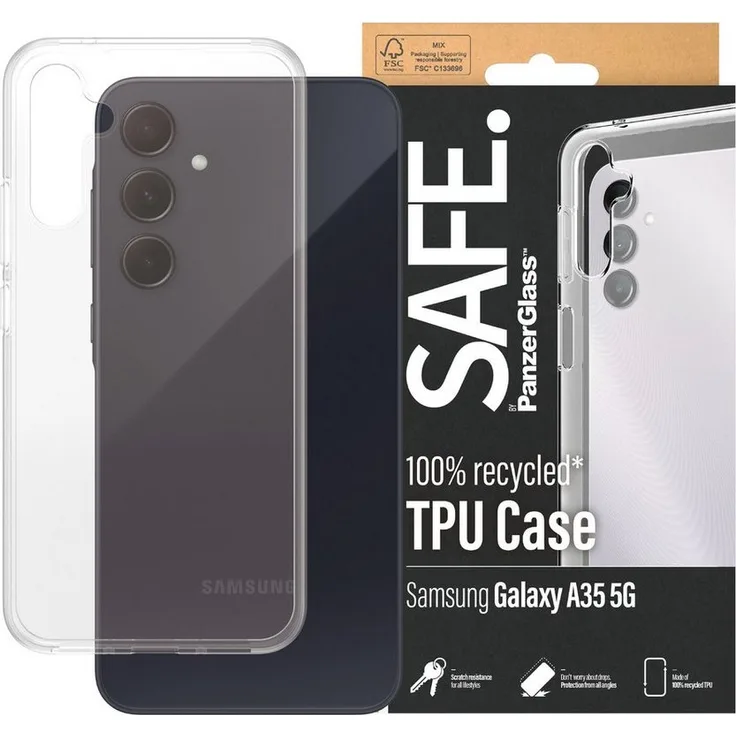 SAFE by PanzerGlass Handyhülle Case für Samsung Galaxy A35 5G, stoßfeste und kratzfeste Schutzhülle aus selbstheilendem TPU, schwarz