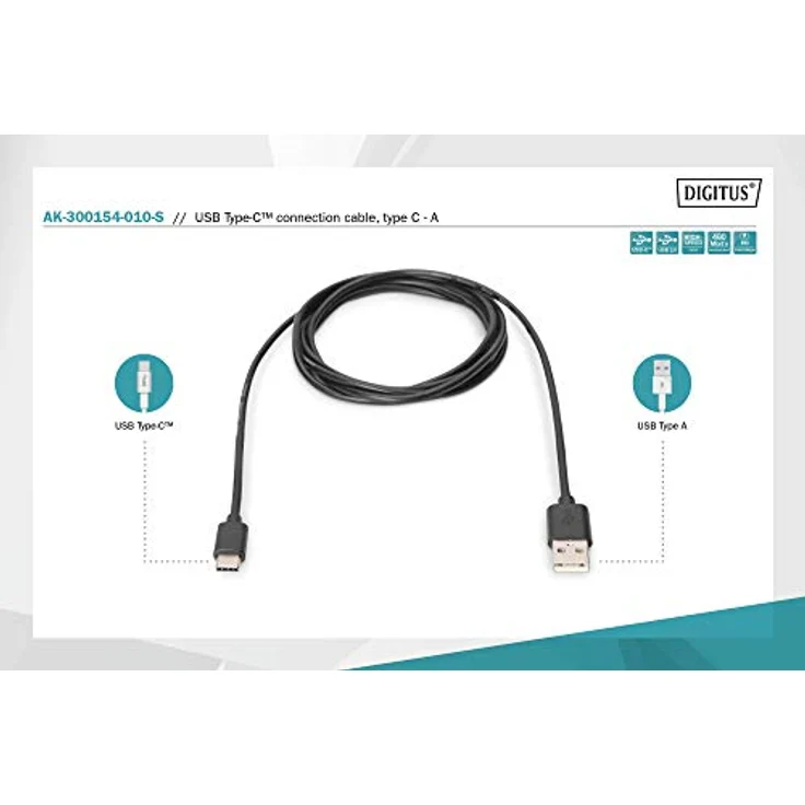 DIGITUS USB Type-C Anschlusskabel, Typ C auf A St-1.0m, 3A, 480MB, 2.0 Version, sw – Bild 6