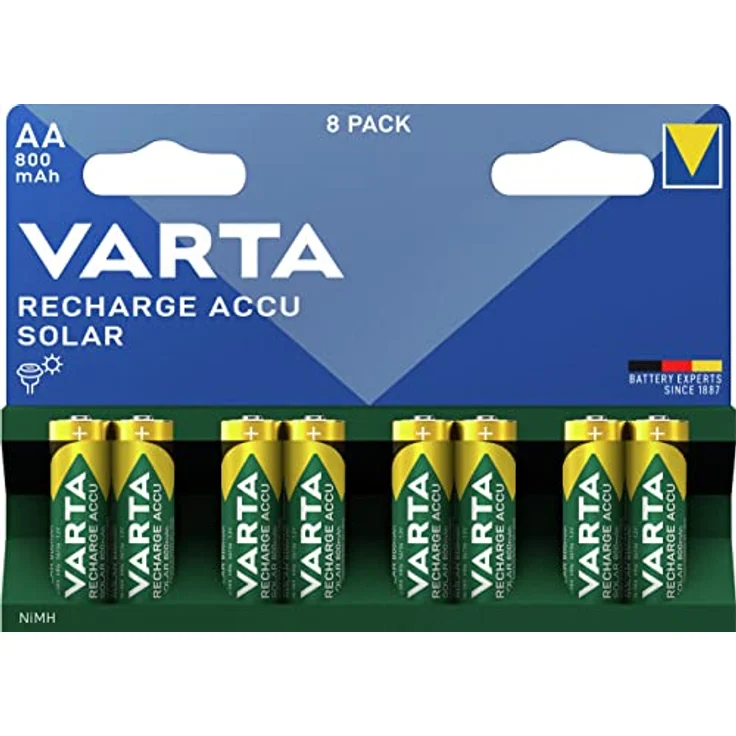 VARTA Recharge Accu Solar AA Mignon Ni-Mh Akku (wiederaufladbar ohne Memory-Effekt, 800mAh) 8er Pack – Bild 2