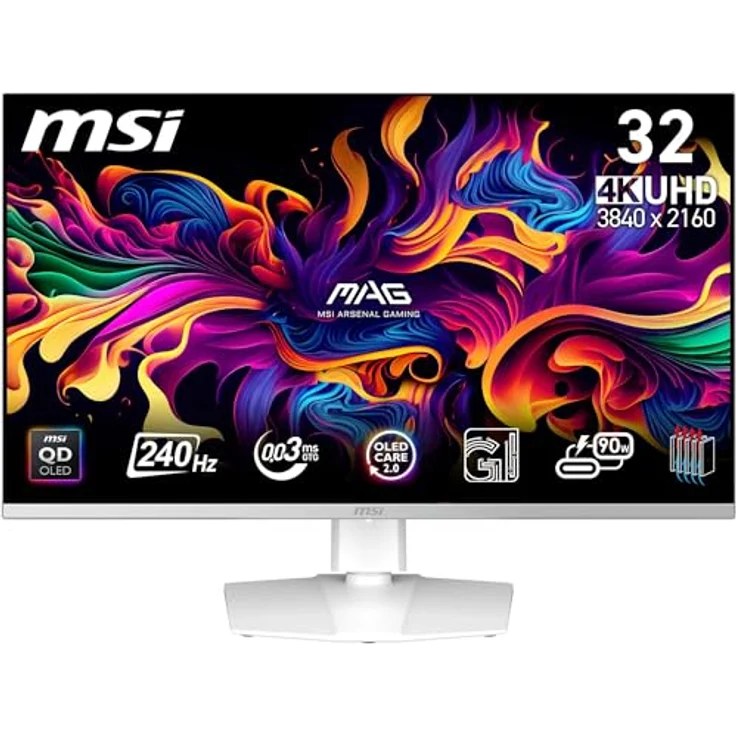 MSI MPG 321URXW QD-OLED Gaming Monitor, 31,5 Zoll 4K UHD, 240 Hz, 0,03 ms, 99% DCI-P3, DisplayHDR True Black 400, KVM, RGB, DP 1.4a, HDMI 2.1, USB Type-C – Bild 1