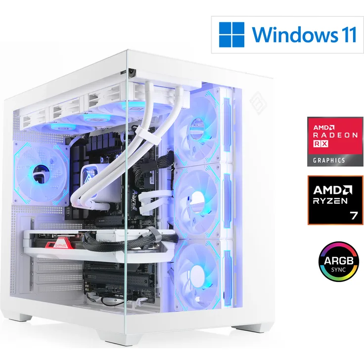 CSL-Computer Gaming PC M12120H, AMD Ryzen 7 9800X3D, 4700 MHz, Radeon RX 9070 XT, 32 GB DDR5 RAM, 2000 GB M.2 SSD, Windows 11 Home, All-White Design