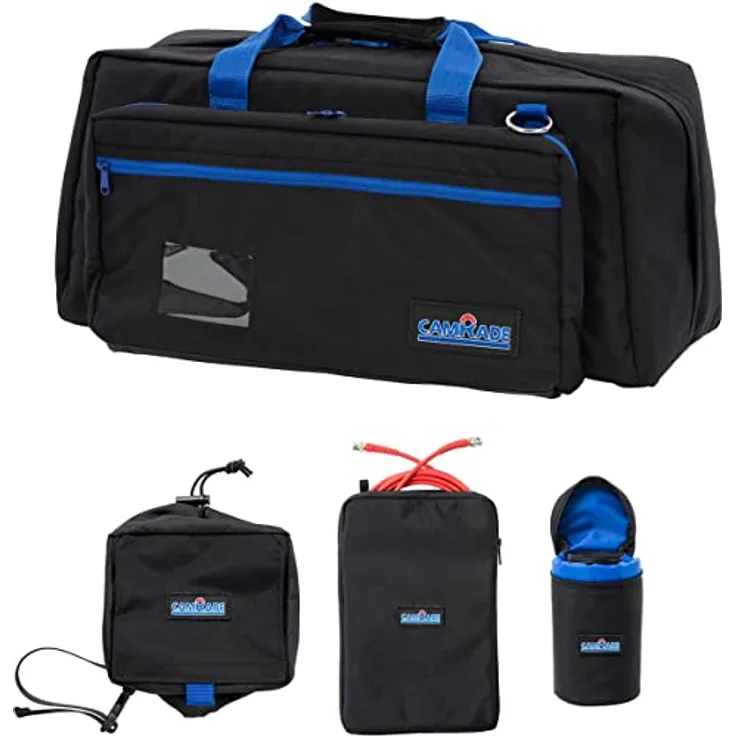 CamRade transPorter Large, Kamera Schultertasche für Videokameras bis 52 cm, wasserabweisend, Schwarz Blau