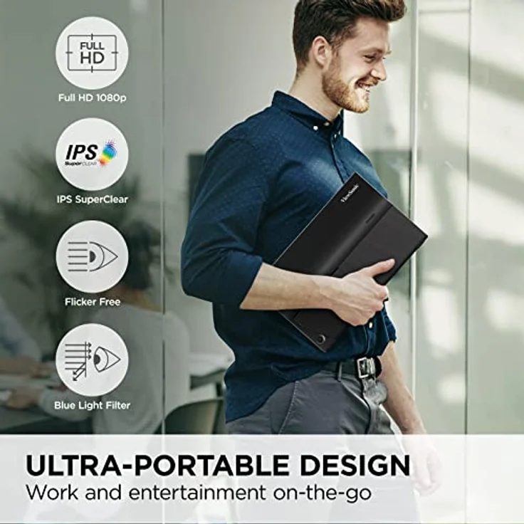 Viewsonic VA1655 40 cm (15.6 Zoll) Portabler Monitor (Full-HD, IPS-Panel, mini-HDMI, 2x USB-C für Raspberry Pi/Xbox/PS4/PS5, Lautsprecher) Schwarz – Bild 2
