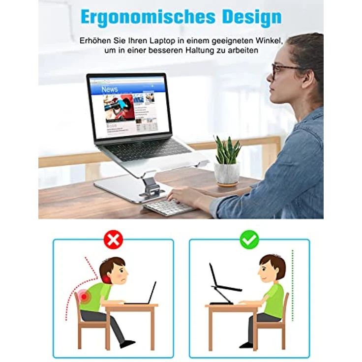 Babacom Laptop Ständer, Höhenverstellbar und Faltbar aus Aluminiumlegierung, rutschfest und stabil für Laptops von 10 bis 16 Zoll – Bild 2