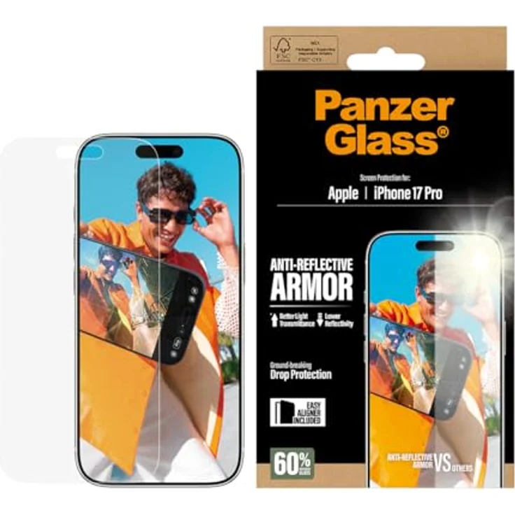 PanzerGlass Anti-Reflective Armor Displayschutz für Apple iPhone 17, 60 % recyceltes Glas, integrierter Blickschutzfilter, stoßfest bis 4,8 m, transparent – Bild 3