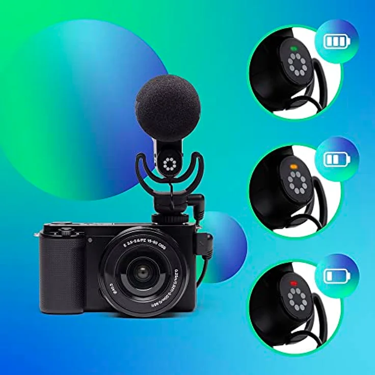 JOBY Wavo Plus, Vlogging-Mikrofon für Kameras, Super-Nierenmikrofon mit Live-Audioüberwachung, Hochpassfilter, Auto-Power-Modus, LED-Batteriestatus, Mikrofon für Kompaktkameras – Bild 5