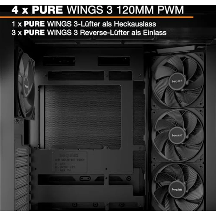 be quiet! LIGHT BASE 500 Black, Midi-Tower PC-Gehäuse für Mini-ITX, microATX, ATX Mainboards, vorinstallierte 4 Lüfter, Platz für 10 Lüfter, CPU-Kühler bis 185 mm, Grafikkarten bis 400 mm – Bild 5