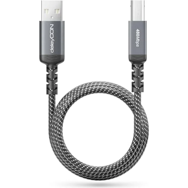 deleyCON Druckerkabel USB-B, 2 Meter geflochtenes USB-A auf USB-B Kabel mit Metallsteckern, 480 Mbit/s, kompatibel mit HP, Samsung, Epson, Dell, Lexmark, Brother und Canon – Bild 4