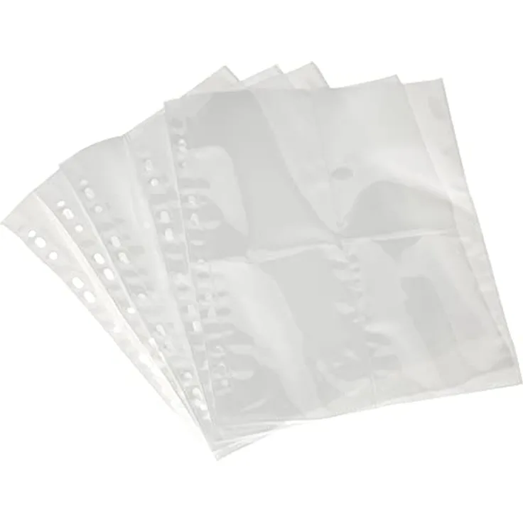 VELOFLEX Fotoalbum VeloflexFotohüllen, 5er Pack für 10x15 cm Fotos, glasklar, seitlicher Heftrand, Euro-Lochung
