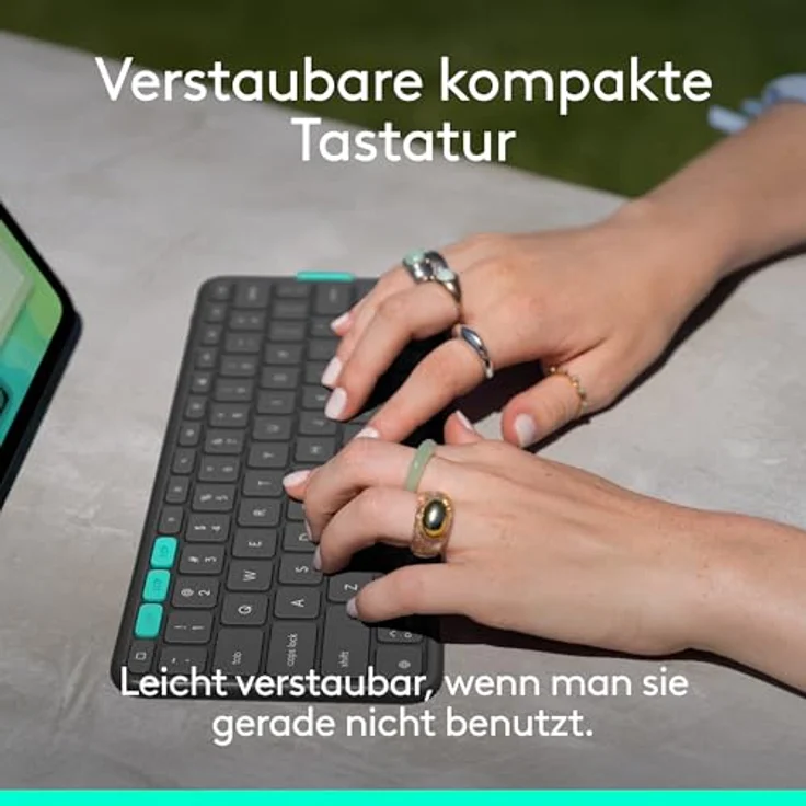 Logitech Flip Folio, Tastatur-Case für iPad Pro 13 Zoll (M4) und iPad Air 13 Zoll (M2 und M3) – Schutzcase mit verstaubarer Bluetooth-Tastatur, Multi-Device, DEU QWERTZ-Layout, Grafit – Bild 3