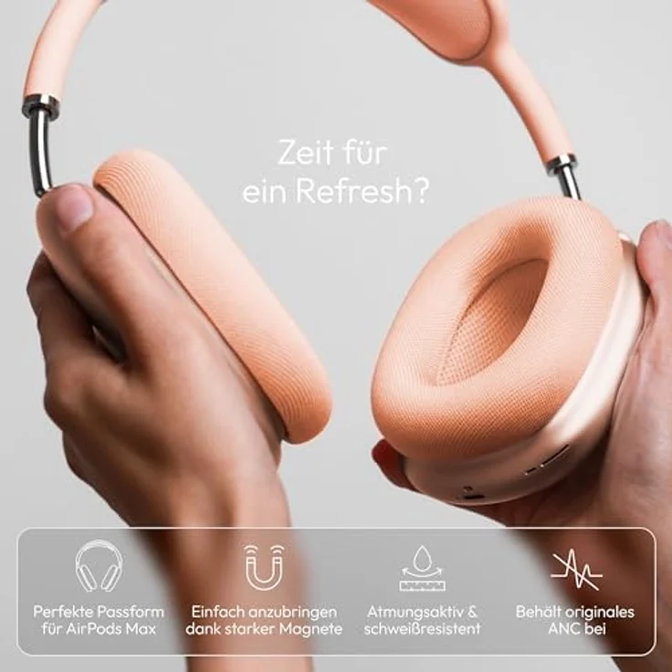 VONMÄHLEN Air Cushions für AirPods Max, Ersatz Ohrpolster mit magnetischer Befestigung, atmungsaktiv und schweißresistent, orange – Bild 2