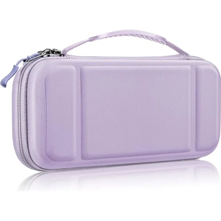 FINTIE Tragetasche für Nintendo Switch 2017/Switch OLED 2021, stoßfeste Hartschalenaufbewahrung mit 10 Spielkartenhaltern und Reisetasche für Konsole und Zubehör, Pastellviolett – Bild 1