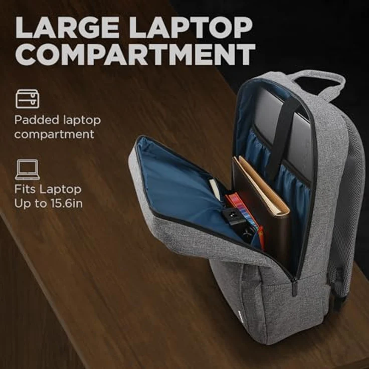 Lenovo 15.6" Casual Notebook-Rucksack B210, grau, strapazierfähiger und wasserabweisender Stoff, leicht zugängliche Fächer – Bild 6