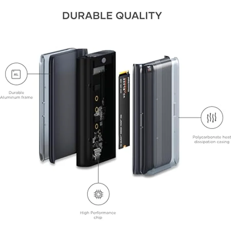 SATECHI M.2 Gehäuse – NVMe SSD Gehäuse – Unterstützt USB4, 40 Gbps, bis zu 16TB, werkzeugloses Aluminiumgehäuse, Polycarbonatgehäuse und USAP SSD Trim für die Größen 2280/2260/2242mm – Bild 4