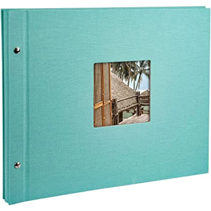 goldbuch Schraubalbum mit Fensterausschnitt, Bella Vista Trend, 39 x 31 cm, 40 schwarze Seiten mit Pergamin-Trennblättern, Erweiterbar, Leinen, Aqua, 28507 – Bild 2